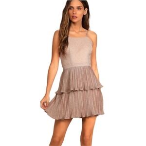 Lulus Sweetest Soiree Blush Metallic Pleated Mini Dress Size L